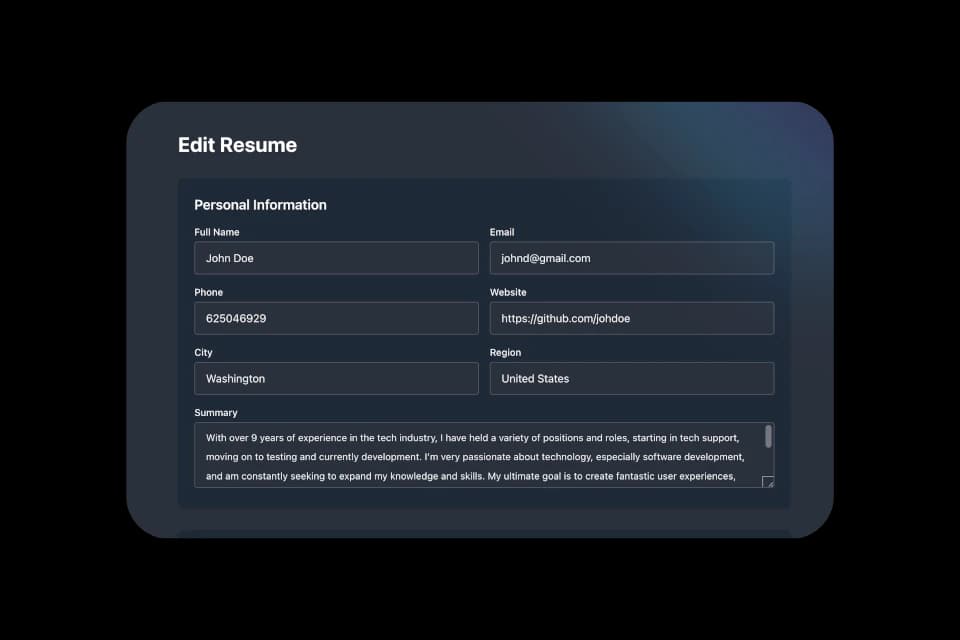 ResumeFlows resume editor for reviewing and refining experience